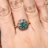 Vintage emerald and diamond cluster ring in gold and platinum-The Antique Ring Shop