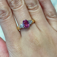 Pink sapphire and diamond ring in 18 carat gold-engagement rings-The Antique Ring Shop