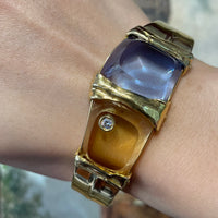 Vintage 18 carat gold topaz, citrine and diamond bracelet-Bracelets-The Antique Ring Shop