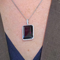 Garnet and diamond pendant in white gold-Pendants-The Antique Ring Shop