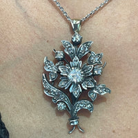Rose diamond flower pendant in silver and gold-Pendants-The Antique Ring Shop