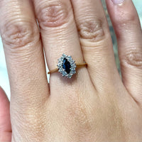 Vintage sapphire and diamond marquise ring-engagement rings-The Antique Ring Shop