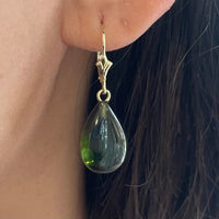 Green tourmaline pendant earrings-Earrings-The Antique Ring Shop