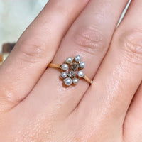 Pearl and old cut diamond ring in 14 carat gold-vintage rings-The Antique Ring Shop