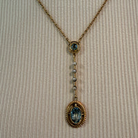 Vintage aquamarine and pearl collier-Pendants-The Antique Ring Shop