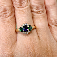 Tsavorite garnet, amethyst and diamond ring-Vintage Rings-The Antique Ring Shop