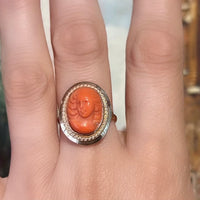 Coral cameo ring in 14 carat gold-vintage rings-The Antique Ring Shop