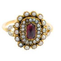 Tourmaline pearl and rose diamond ring-Antique rings-The Antique Ring Shop