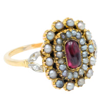 Tourmaline pearl and rose diamond ring-Antique rings-The Antique Ring Shop