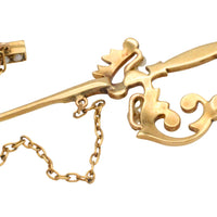 14 carat gold sword pin with pearls-Brooches-The Antique Ring Shop