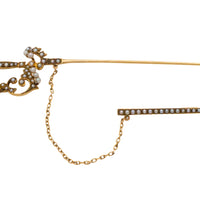 14 carat gold sword pin with pearls-Brooches-The Antique Ring Shop