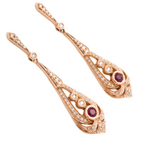 Ruby and diamond pendant earrings in rose gold-Earrings-The Antique Ring Shop