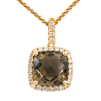 Smoked quartz and diamond pendant in 18 carat gold-Pendants-The Antique Ring Shop