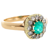 Emerald and rose diamond ring in 14 carat gold-Antique rings-The Antique Ring Shop