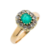 Emerald and rose diamond ring in 14 carat gold-Antique rings-The Antique Ring Shop
