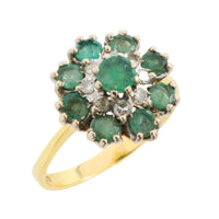 Vintage emerald and diamond cluster ring-Vintage Rings-The Antique Ring Shop