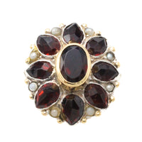 Vintage garnet and pearl ring in 14 carat gold and silver-Vintage Rings-The Antique Ring Shop