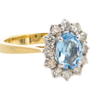 Aquamarine and diamond ring in 18 carat gold-engagement rings-The Antique Ring Shop