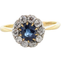 Edwardian sapphire an old cut diamond cluster ring-Antique rings-The Antique Ring Shop