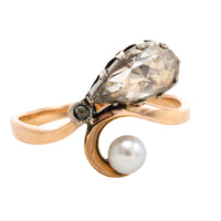 Rose diamond and pearl ring in 14 carat gold and silver