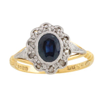 Vintage sapphire and rose diamond ring in 18 carat gold and platinum-engagement rings-The Antique Ring Shop