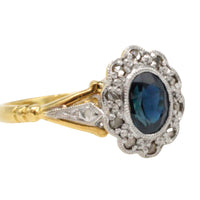Vintage sapphire and rose diamond ring in 18 carat gold and platinum-engagement rings-The Antique Ring Shop