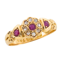 Edwardian ruby and rose cut diamond cluster ring from 1906-Antique rings-The Antique Ring Shop