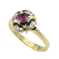 Ruby and diamond cluster ring in 18 carat gold-Vintage Rings-The Antique Ring Shop