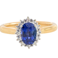 Sapphire and diamond cluster ring in 18 carat gold