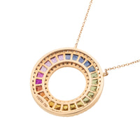 Multi colored carre cut sapphire and diamond pendant