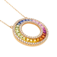Multi colored carre cut sapphire and diamond pendant