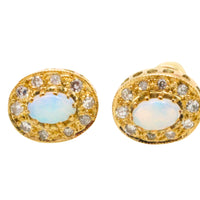 Vintage opal and diaomond studs-Earrings-The Antique Ring Shop