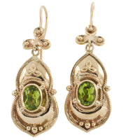 Peridot pendant earrings in 15 carat gold-Earrings-The Antique Ring Shop