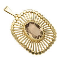 Vintage smoked quartz pendant in 14 carat gold-Pendants-The Antique Ring Shop