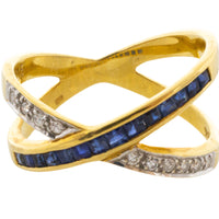 Sapphire and dimoand crossover ring-Vintage Rings-The Antique Ring Shop