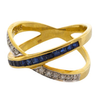 Sapphire and dimoand crossover ring-Vintage Rings-The Antique Ring Shop