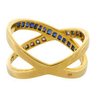 Sapphire and dimoand crossover ring-Vintage Rings-The Antique Ring Shop