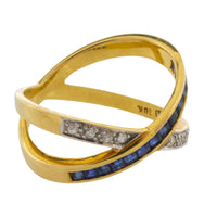 Sapphire and dimoand crossover ring-Vintage Rings-The Antique Ring Shop