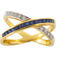 Sapphire and dimoand crossover ring-Vintage Rings-The Antique Ring Shop
