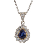 Sapphire and diamond pendant in 18 carat gold-Pendants-The Antique Ring Shop