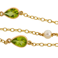 Victorian peridot and pearl pendant and chain-Pendants-The Antique Ring Shop