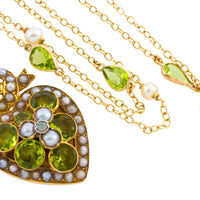 Victorian peridot and pearl pendant and chain-Pendants-The Antique Ring Shop