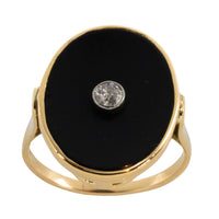 Onyx and old cut diamond ring in 14 carat gold-Vintage Rings-The Antique Ring Shop