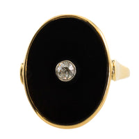 Onyx and old cut diamond ring in 14 carat gold-Vintage Rings-The Antique Ring Shop