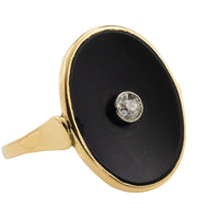 Onyx and old cut diamond ring in 14 carat gold-Vintage Rings-The Antique Ring Shop