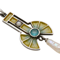 Art Deco Plique a jour silver pendant with pearls-Pendants-The Antique Ring Shop