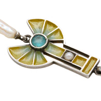 Art Deco Plique a jour silver pendant with pearls-Pendants-The Antique Ring Shop