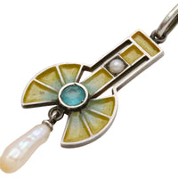 Art Deco Plique a jour silver pendant with pearls-Pendants-The Antique Ring Shop