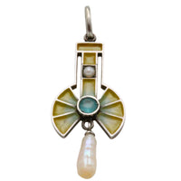 Art Deco Plique a jour silver pendant with pearls-Pendants-The Antique Ring Shop