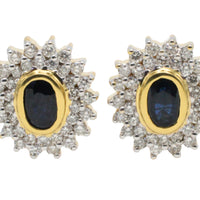 18 carat gold sapphire and diamond studs-Earrings-The Antique Ring Shop